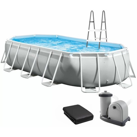 Каркасний басейн Intex 26796 OVAL (503х274х122 см) з картриджним фільтром, драбиною та тентом
