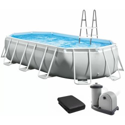 Каркасний басейн Intex 26798 OVAL (610х305х122 см) з картриджним фільтром, драбиною та тентом