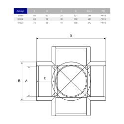 Хрестовина ПВХ Hidroten 5V, 1001597, з дод. відведенням, d75 мм