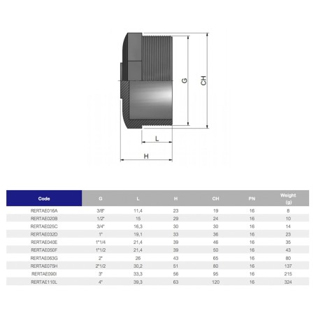 Заглушка ПВХ Effast RERTAE050F з зовнішньою різьбою d1-1/2"