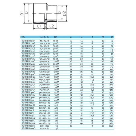 Муфта-втулка ПВХ Effast RDRRLD063F перехідна, d63x75x50 мм