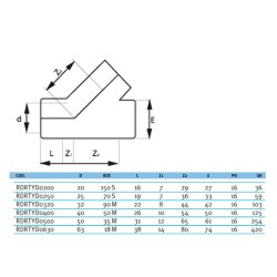 Трійник ПВХ Effast RDRTYD0750 45° клеєвий, d75 мм
