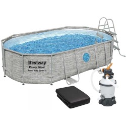 Каркасний басейн Bestway 56946 (488х305х107 см) з пісочним фільтром, драбиною та захисним тентом